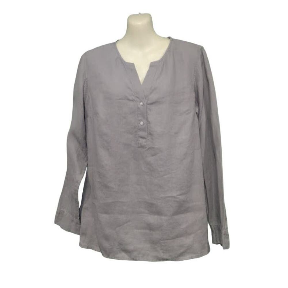 Jones New York Sport‎ Long Sleeve Linen Tunic, Gray, Sz M
